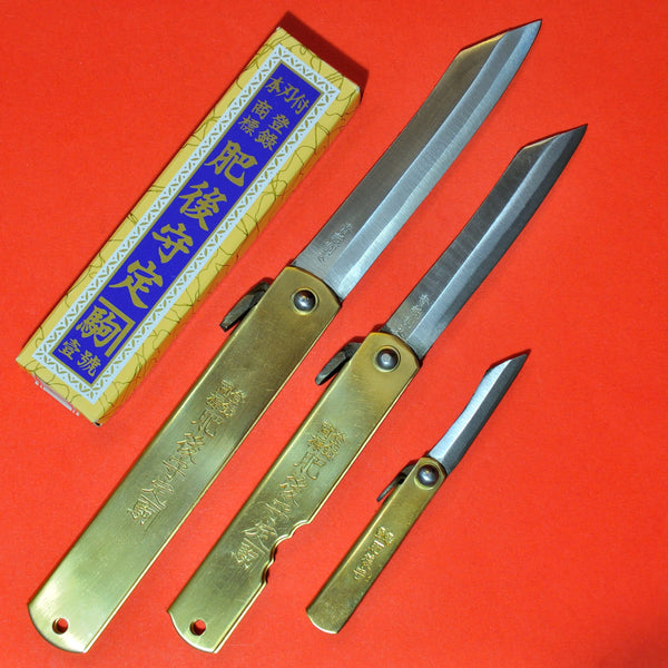 Japanese NAGAO HIGONOKAMI folding pocket knife bluesteel brass