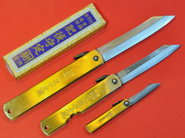Higonokami Aogami Blue Steel Pocket Knife Brass – Omoi Life Goods