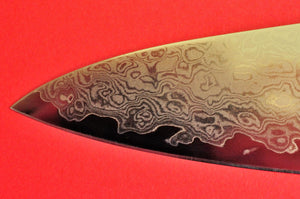 крупный план увеличить Gyuto YAXELL YO-U дамасского шеф-повара нож + маленьки нож Япония Японии