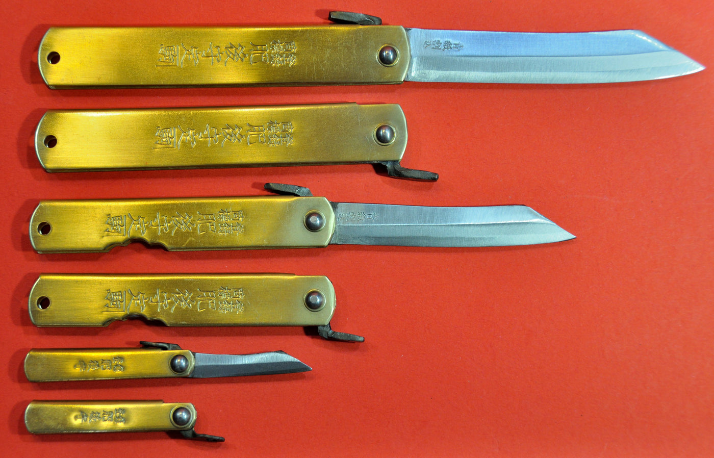 Japanese NAGAO HIGONOKAMI folding pocket knife bluesteel brass Japan -  Osaka Tools