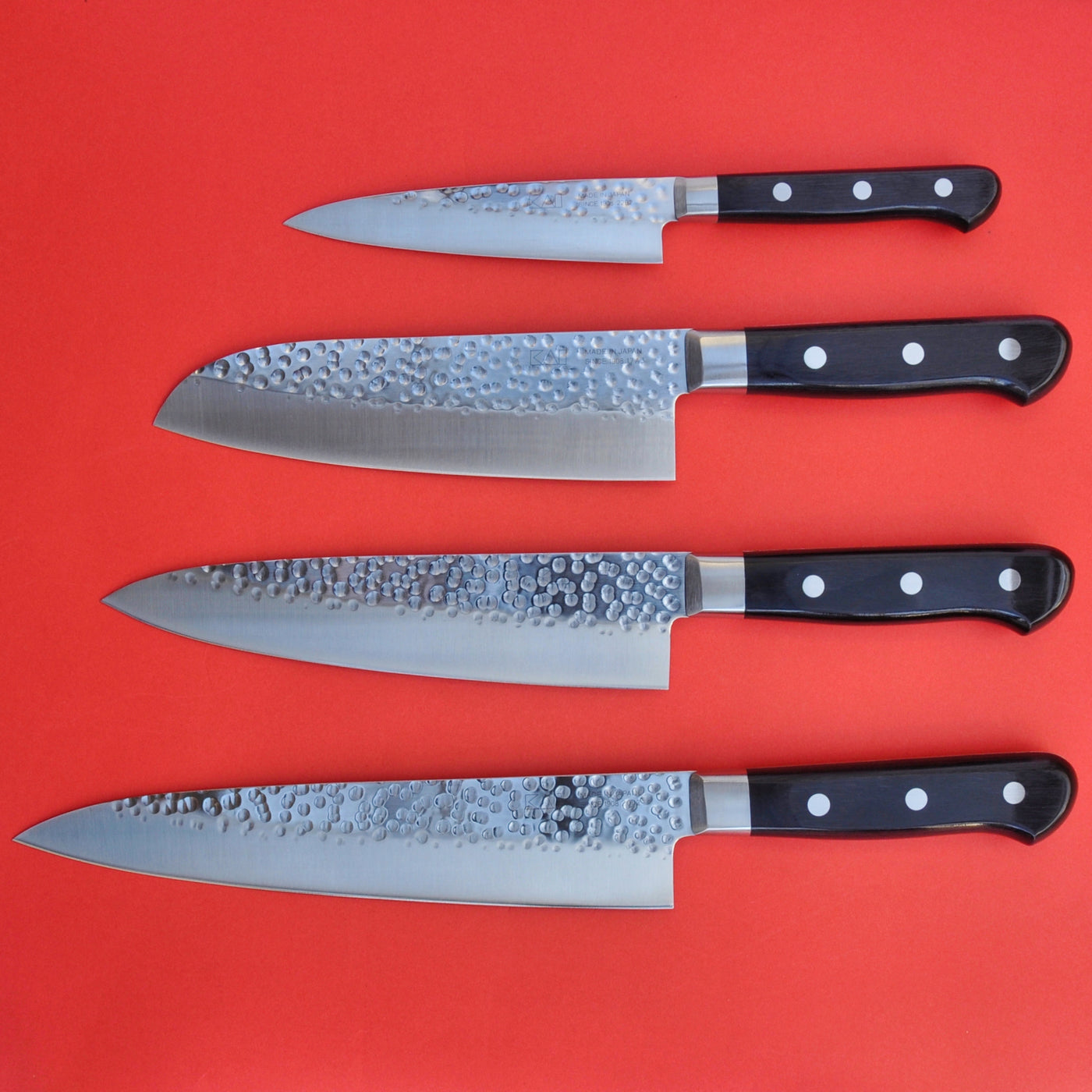 3-Piece Red Stainless Steel Santoku Knife Set